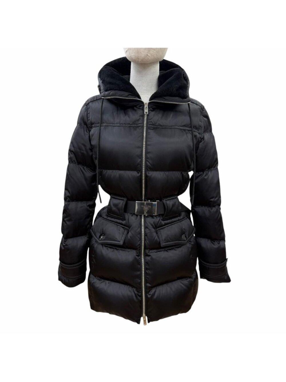 Prada Logo Buckle Belt Lambfa Use Zip Up Coat Black 38